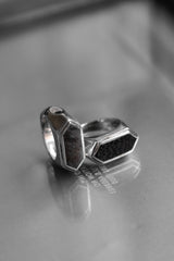 Hexagon Wood Inlay 925 Sterling Silver Ring 六角木鑲925純銀戒
