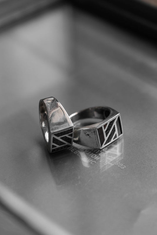 幾何学的な木製パネル 925 スターリングリング