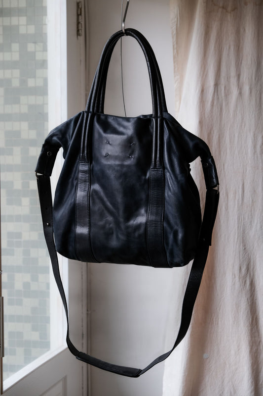 Maison Martin Margiela 12S/S 2-Way Leather Shoulder Tote Bag 馬吉拉 深藍皮革手提肩背托特包