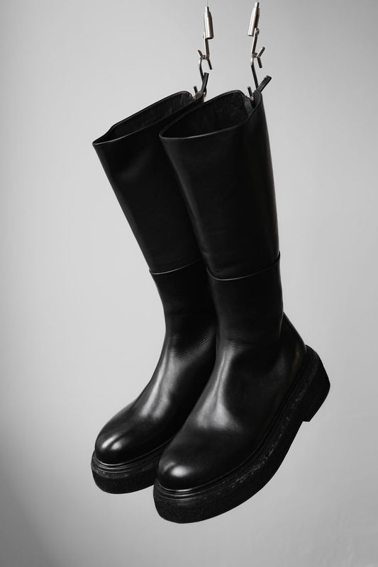 Marsell Back Zipper Long Leather Boots Italian handmade shoe brand back zipper thick-soled leather high boots brand new