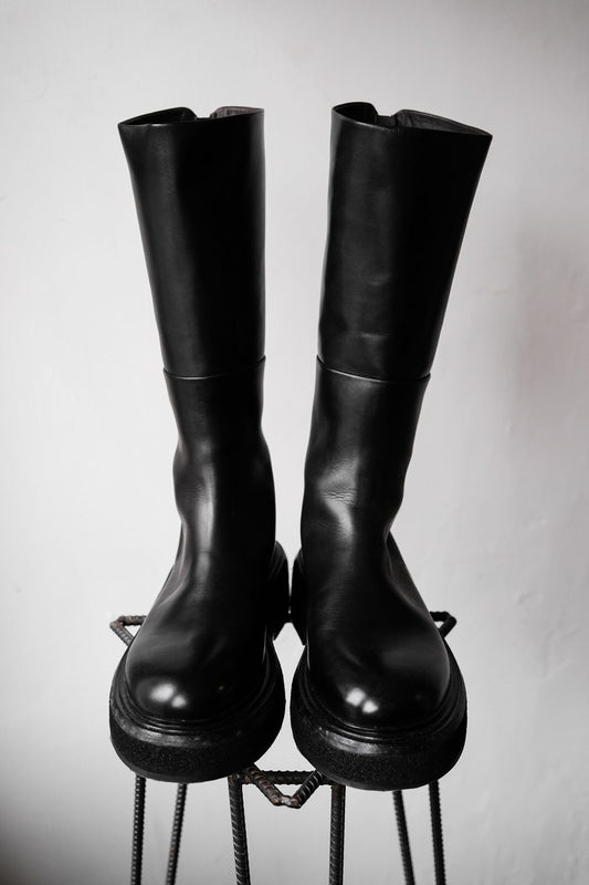 Marsell Back Zipper Long Leather Boots Italian handmade shoe brand back zipper thick-soled leather high boots brand new