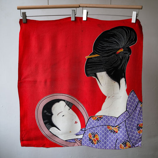 Vintage Japanese geisha Style Rayon Scarf 日本藝妓印花嫘縈方巾 單面印刷