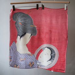 ヴィンテージ日本の芸者スタイルのレーヨンスカーフ日本の芸者プリントレーヨンスカーフ片面プリント