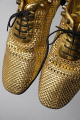 GUCCI by アレッサンドロ・ミケーレ 2016SS ゴールデンレザーウーブンスパイクオックスフォードシューズ