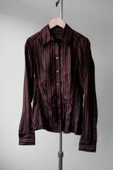GUCCI Women’s Red & Black Striped Silk Shirt 古馳 女款 紅黑條紋真絲襯衫