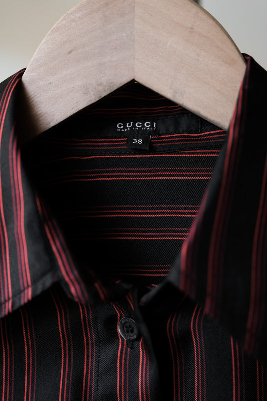 GUCCI Women's Red & Black Striped Silk Shirt Gucci Women's Red & Black Striped Silk Shirt