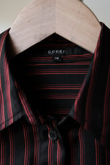 GUCCI Women’s Red & Black Striped Silk Shirt 古馳 女款 紅黑條紋真絲襯衫