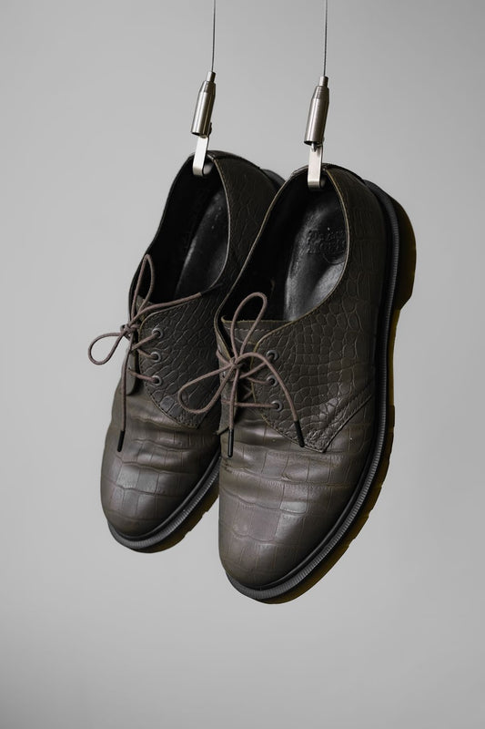 Dr. Martens Crocodile Embossed Leather Shoes Dr. Martens Crocodile Embossed Leather Three-Eye Martin Shoes Dark Green