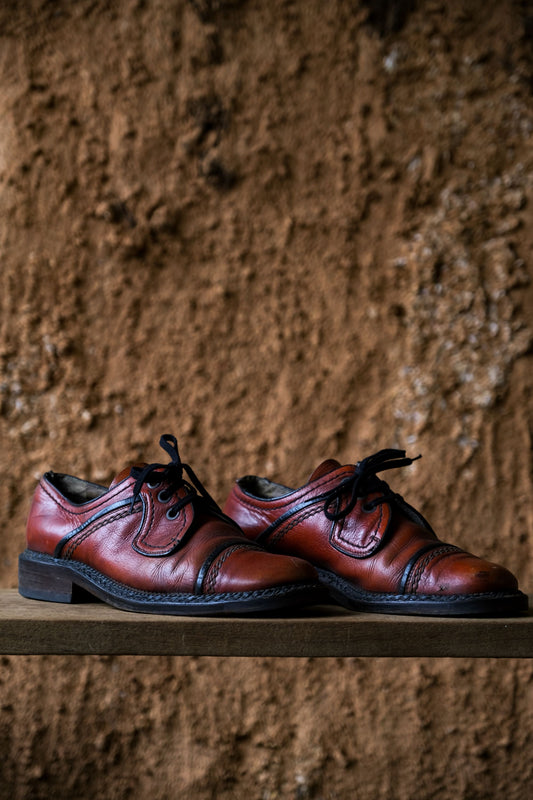 Vintage Red Genuine Leather Derby Shoes 復古磚紅皮革德比鞋