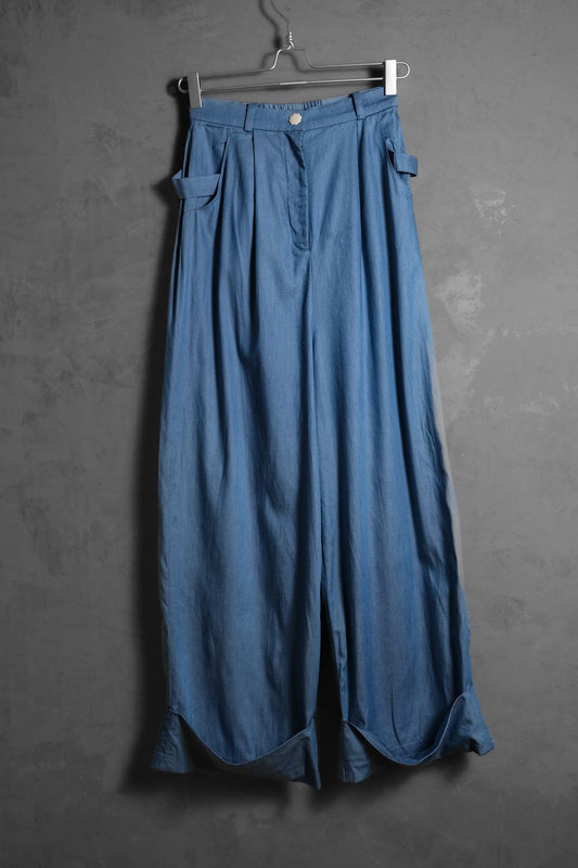 tan tan Denim Wide Leg Pants Taiwanese designer brand thin denim fold-over wide-leg pants
