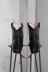 Black Leather WING-Stitch Cowboy Boots 黑色牛皮老鷹翅膀繡線西部短靴