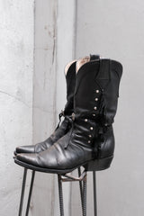 Black Leather Fringed &Studded Western Boots 牛皮流蘇鉚釘西部靴 附皮革吊飾勳章