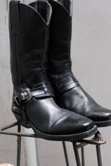 Black Leather Harness Buckle Western Boots 黑色牛皮騎士釦帶尖頭西部靴