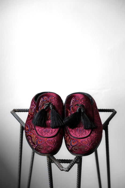 ANGELO RUFFO Velvet Mules Italian designer brand velvet embroidered tassel mules