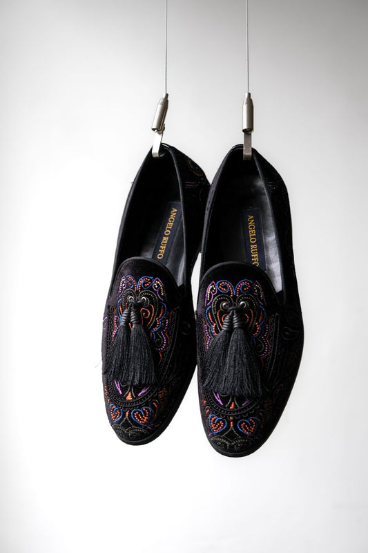 ANGELO RUFFO Velvet Loafers Italian designer brand velvet embroidered tassel loafers