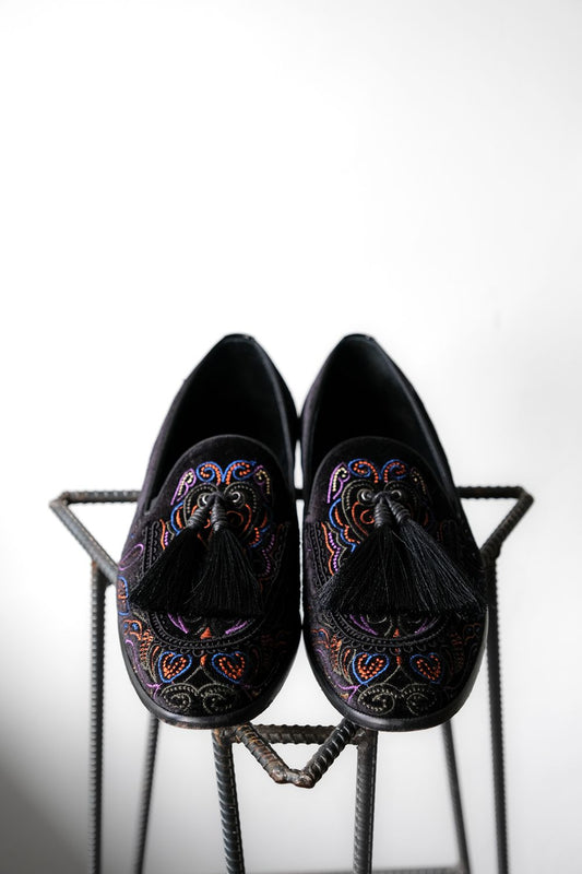 ANGELO RUFFO Velvet Loafers Italian designer brand velvet embroidered tassel loafers