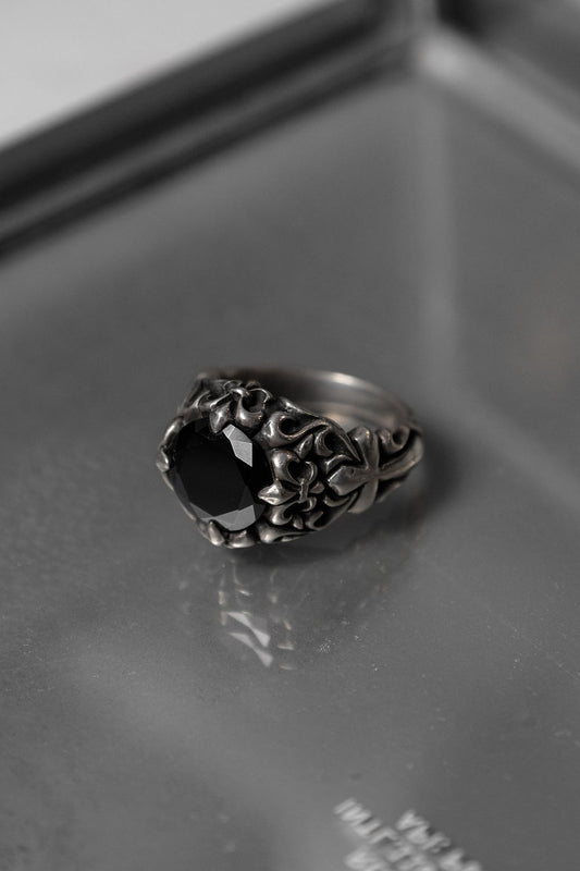 925 Sterling Gothic Silver Black Stone Ring Baroque Black Stone Ring