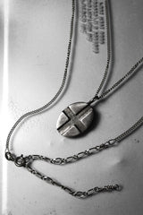 Sterling Silver Oval Pendant Couple Necklaces with Cross Insert 橢圓銀牌 十字架鑲嵌情侶對練