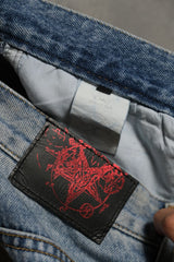 EMOスタンスクラブ デストロイドフレアジーンズ 韓国ストリートブランド デストロイドデニムフレアジーンズ