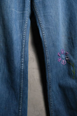 1970’s Unknown Vintage Denim Embroidered Flared Jeans Lightning Zipper 70年代嬉皮刺繡丹寧喇叭褲