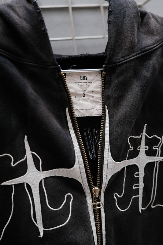 GRS X NAG SUN FADED LIGHTWEIGHT DESTROYED ZIP-UP HOODIE Hong Kong street brand washed damaged hooded zip-up jacket