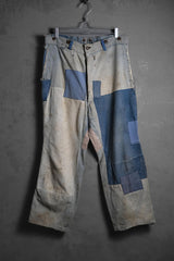 French Antique Indigo Patchwork Buckle Trousers 古著法國工裝 重度補丁拼接工作褲