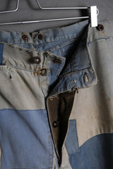 French Antique Indigo Patchwork Buckle Trousers 古著法國工裝 重度補丁拼接工作褲