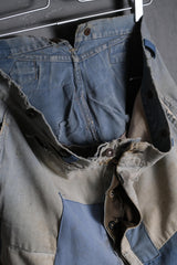 French Antique Indigo Patchwork Buckle Trousers 古著法國工裝 重度補丁拼接工作褲