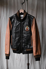 Education from Young Machines Leather Varsity Jacket Japanese brand sheepskin sleeves stitching cowhide embroidery baseball jacket