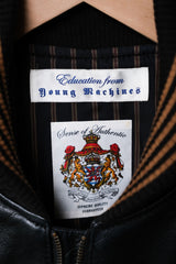 Education from Young Machines Leather Varsity Jacket Japanese brand sheepskin sleeves stitching cowhide embroidery baseball jacket