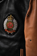 Education from Young Machines Leather Varsity Jacket Japanese brand sheepskin sleeves stitching cowhide embroidery baseball jacket