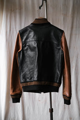 Education from Young Machines Leather Varsity Jacket Japanese brand sheepskin sleeves stitching cowhide embroidery baseball jacket