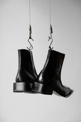 so.u:lesures ムスタング ブラックレザー ジップチェルシーブーツ 韓国靴デザイナーブランド パテントレザー スクエアトゥ ジッパーチェルシーブーツ