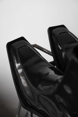 so.u:lesures ムスタング ブラックレザー ジップチェルシーブーツ 韓国靴デザイナーブランド パテントレザー スクエアトゥ ジッパーチェルシーブーツ