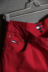 トミーヒルフィガー ヴィンテージ ルーズフィット バギーショーツ トミー ワイドツイル ワークショーツ レッド