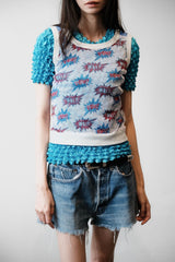 W< 90年代メッシュタンクトップ ベルギーデザイナーブランドのプリントメッシュタンクトップ