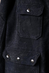 Engineered Garments Cruiser Parka - Navy/Grey Wool Floral Jacquard Japanese designer brand wool jacquard military jacket made in the USA