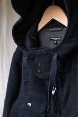 Engineered Garments Cruiser Parka - Navy/Grey Wool Floral Jacquard Japanese designer brand wool jacquard military jacket made in the USA