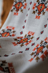 Vintage Romanian Embroidered Folk Blouse Romanian embroidered ethnic top with drawstring neck/cuffs
