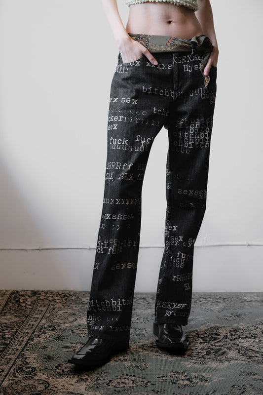 Hysteric Glamor 99S/S Fuck,Sex,Bitch Typewriter Bootcut Jeans