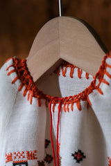 Vintage Romanian Embroidered Folk Blouse Romanian embroidered ethnic top with drawstring neck/cuffs