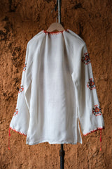 Vintage Romanian Embroidered Folk Blouse Romanian embroidered ethnic top with drawstring neck/cuffs