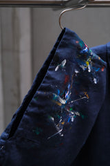 11月27日(金)スプラッターペイントリネンケープシャツ タイのデザイナーブランド、ペイントスプラッシュコットン&リネンケープシャツ、ダークブルー