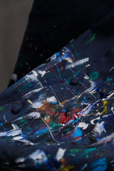 11月27日(金)スプラッターペイントリネンケープシャツ タイのデザイナーブランド、ペイントスプラッシュコットン&リネンケープシャツ、ダークブルー