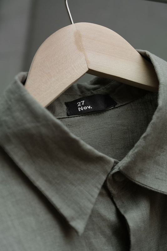 FRI 27 NOV. Linen Cape Shirt Thai designer brand cotton and linen cape shirt grass green