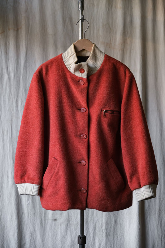 1970’s Japanese Vintage Wool Button-up Jacket 日本古著 珊瑚橘羊毛立領外套 絲質內裏