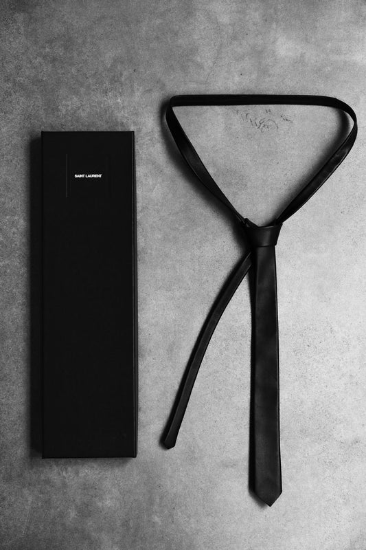 SAINT LAURENT Black Leather Tie 聖羅蘭 真皮窄版領帶