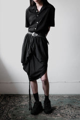 ベルンハルト・ウィルヘルム 07A/W レディーススカート ドイツデザイナーブランド ドローストリング変形膝丈スカート 日本製