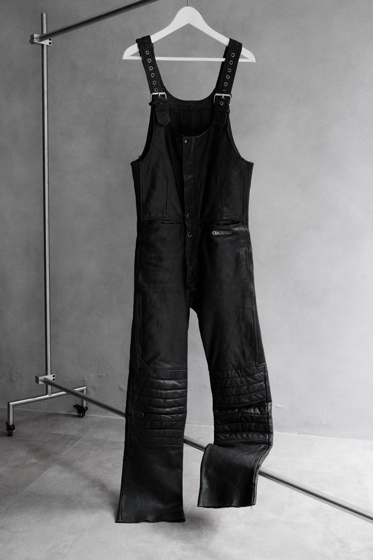 Vintage Hein Gericke Leather Motorcycle Bib Overalls 古著真皮摩托車騎士吊帶褲 黑色