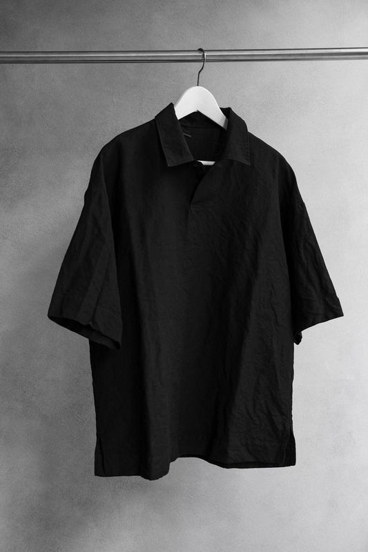 N.HOOLYWOOD COMPILE / PULLOVER HALF SLEEVE SHIRT 日本設計師品牌 羊毛混麻 開領半袖寬版襯衫